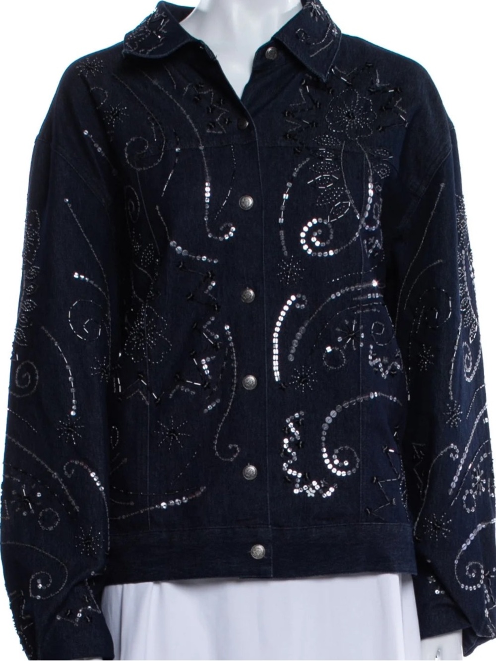 Victor Costa Navy Embellished Floral Evening Jacket
